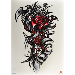 Тимчасове тату Клинок з трояндами і черепом (TH-493, 21x15 см)