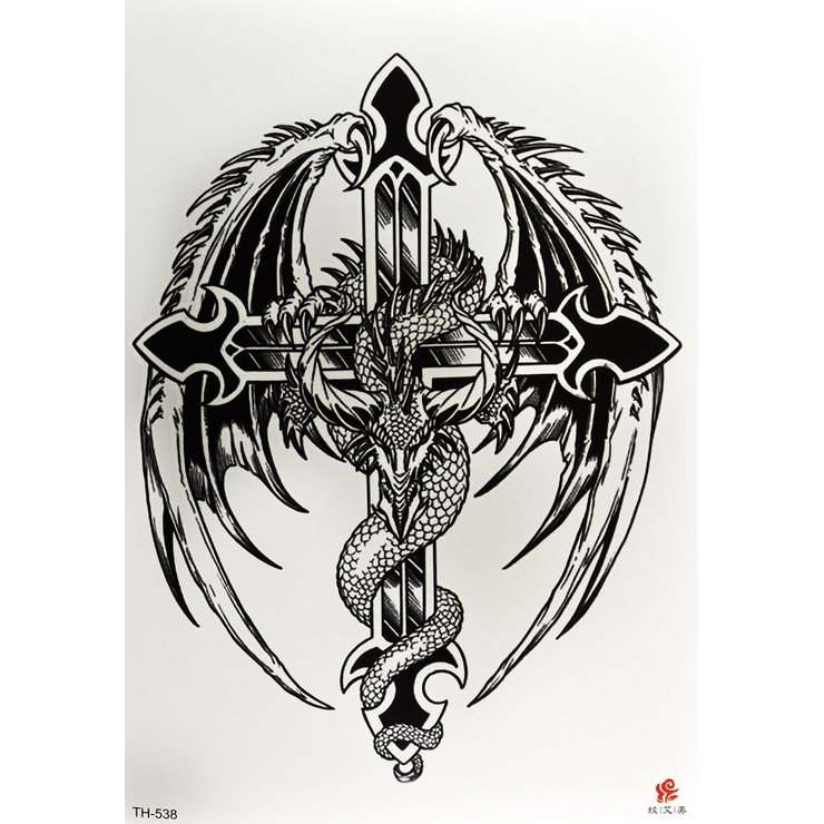 Тимчасове тату Дракон на хресті (TH-538, 21x15 см)